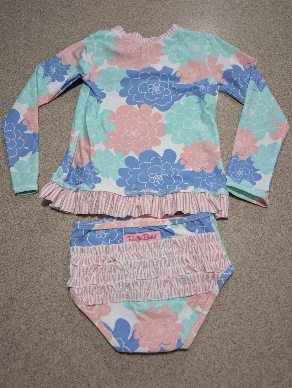 Ruffle Butts Long Sleeve Rash Guard Bikini Bottoms Pastel Floral Swimsuit Size 6